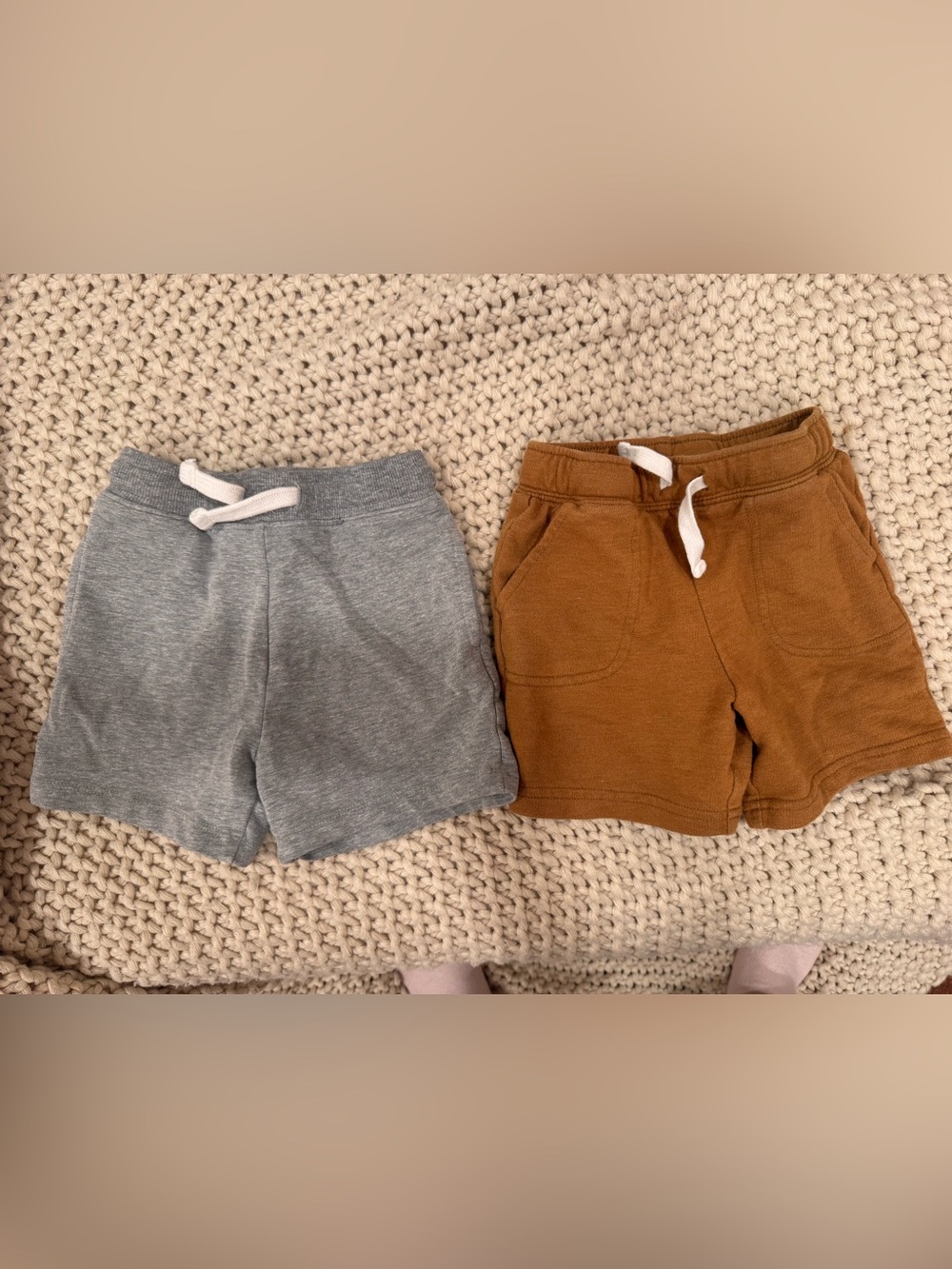 Kids Cotton Drawstring Shorts in Gray and Brown